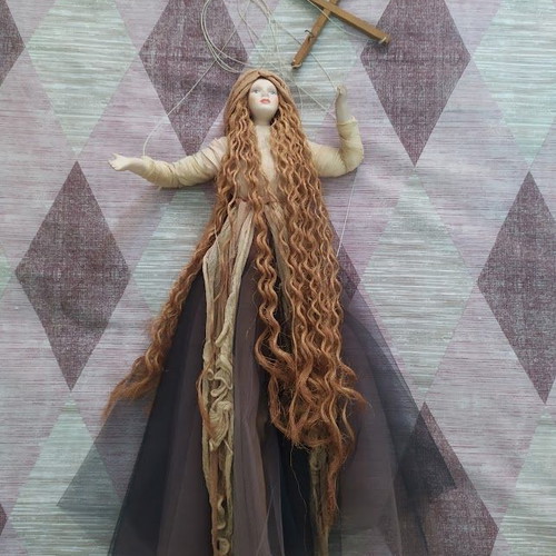 Handmade porcelain marionette doll, decorative, 75 cm