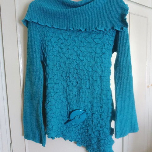 Wool blouse medium, turquoise