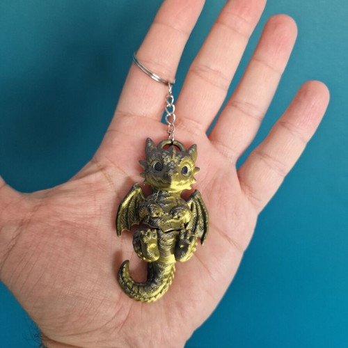 Flexi Baby Dragon 3D Printed Keychain PLA Silk Green Black