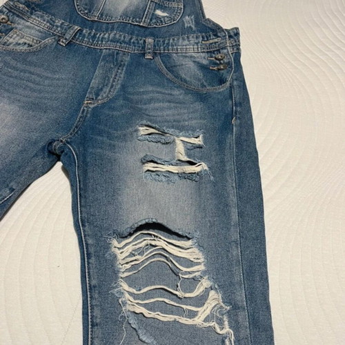 Denim salopette like new with knee rips, size L