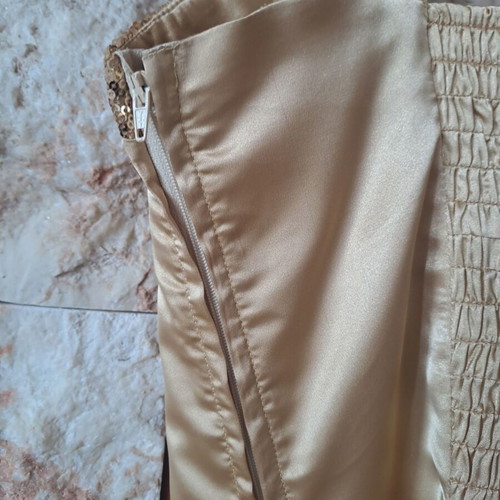 Women's satin evening top like new, champagne gold with sequins