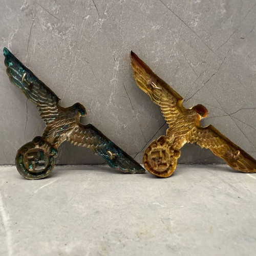 Pair of authentic German Kriegsmarine and Heer cap emblems used, WW2