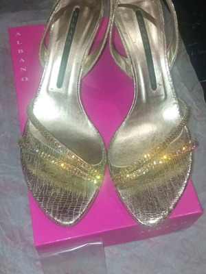 Albano Gold Leather Sandals with Swarovski Size 39 Like New