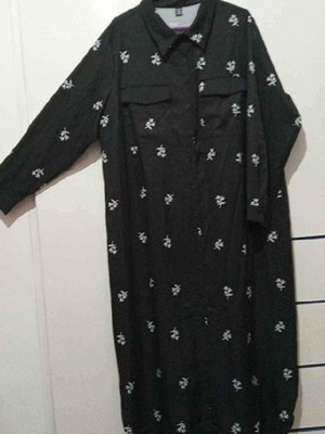 Shein Curve 2XL long dress black with white leaves and pockets new