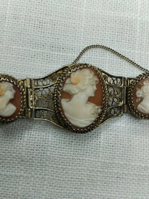 Cameo filigree bracelet used, handmade, 19 cm