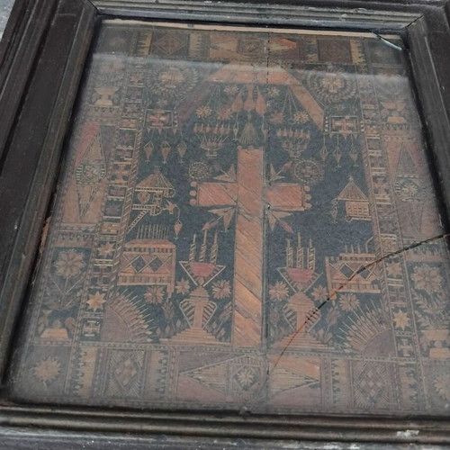 Rare folk art religious relic marquetry from straw used