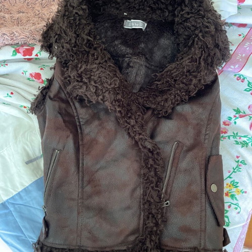 Vest made of eco leather and fur like new, vintage distressed style