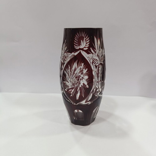 Vintage Bohemian Ruby Cut-to-Clear Crystal Vase