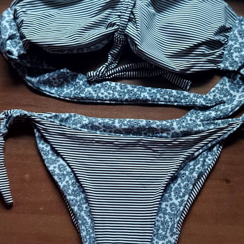 Double Face women's bikini set, striped and floral, size M, cup B-C