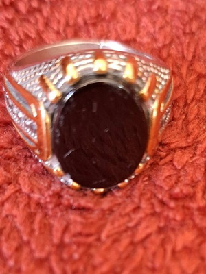 Chevalier ring with oval onyx stone and white zircons, new