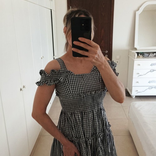 Brigitte Bardot Paris Midi Gingham Dress, Small, black and white