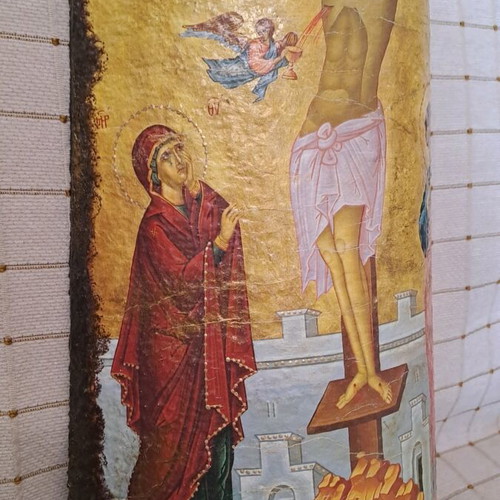 The Crucifixion handmade decoupage image on tile like new