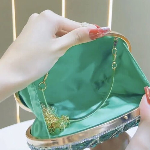 Rhinestone Peacock Evening Clutch with Green and Blue Crystals