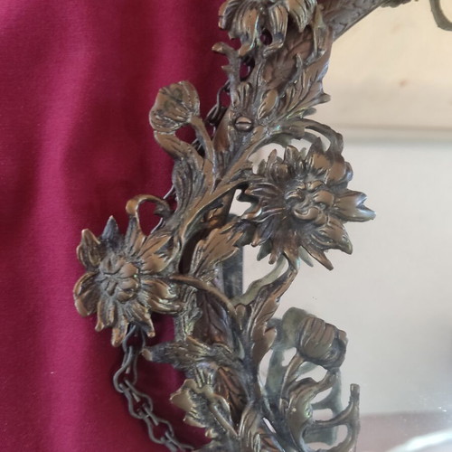 Bronze mirror used, ornate, approx. 49x37 cm