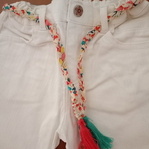 Dpam White Boho Denim Pants for 6 Years New with Floral Belt