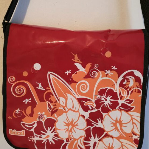 Halfar Bizzl Waterproof Messenger Bag like new, red with tropical design