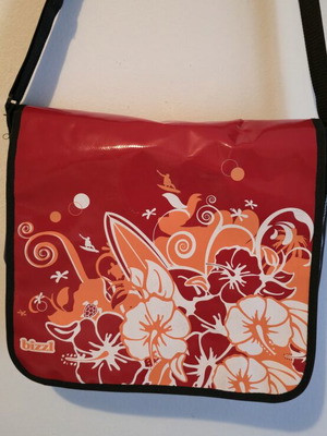 Halfar Bizzl Waterproof Messenger Bag like new, red with tropical design