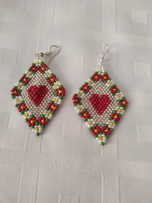 Handmade knitted earrings with unique beads, multicolor