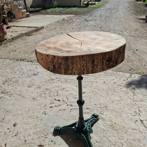 Handmade garden table pine wood with cast iron base new