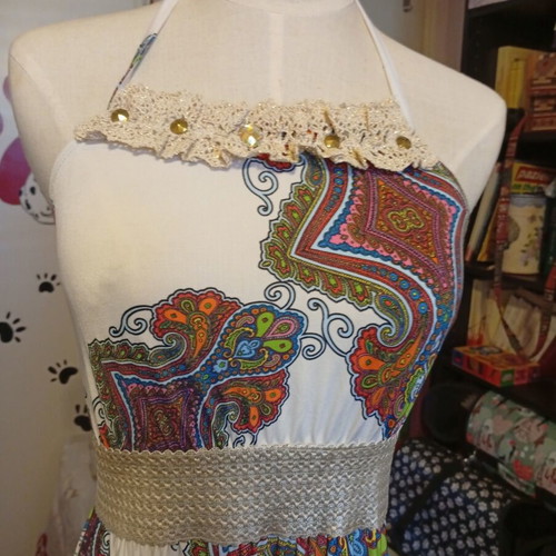 Boho dress M like new, colorful with lace and gold details by Be You