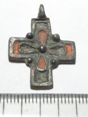 Revival bronze cross pendant used with red enamel