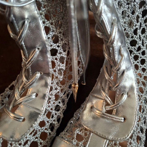 D I O R  37 Naughtily - D Leather Silver Ankle Boots