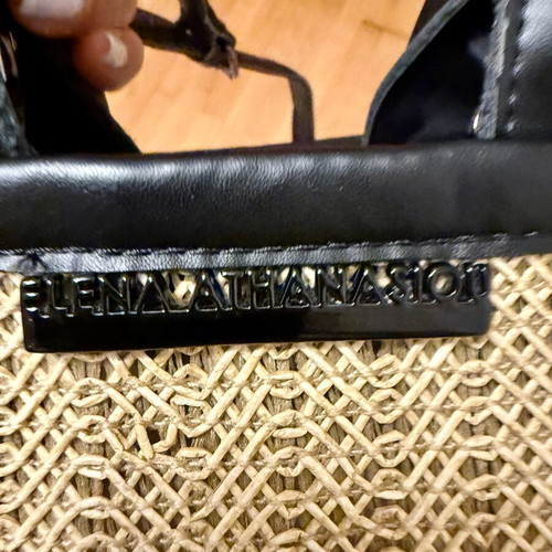 Elena Athanasiou Street 52 woven handbag crossbody like new, natural beige and black