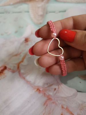 Handmade bracelet with macrame, beads and metal detail, new pink and gold