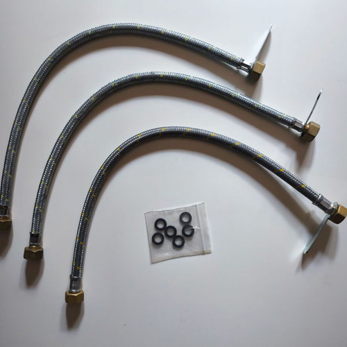 Set of 3 flexible steel braided gas hoses 1/2" 60cm with 6 rubber washers