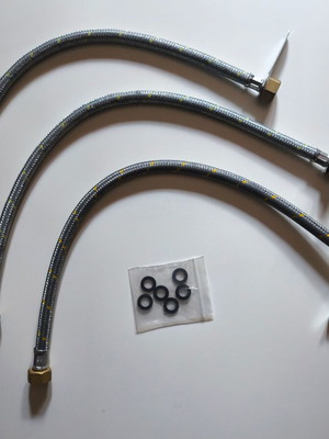 Set of 3 flexible steel braided gas hoses 1/2" 60cm with 6 rubber washers