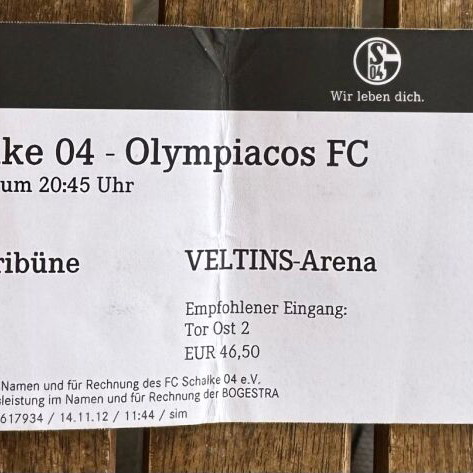 Collectible ticket Schalke - Olympiacos 2012/13 used