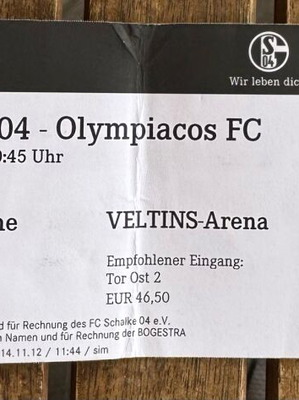 Εισιτήριο συλλεκτικό Schalke - Olympiacos 2012/13 μεταχειρισμένο
