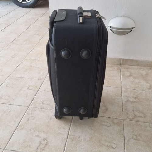 Prox cabin suitcase used, black fabric with 4 wheels
