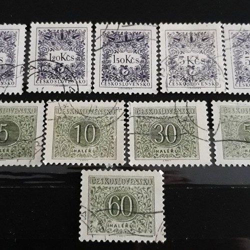 Γραμματόσημα Postage Due Τσεχοσλοβακίας 1954, σε άριστη κατάσταση, σετ 10 τεμαχίων
