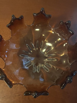 Murano Style Art Glass Bowl Used Amber Flame Design