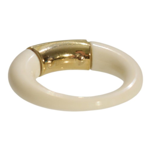 D&G Dolce & Gabbana chunky cream resin ring with gold logo plate