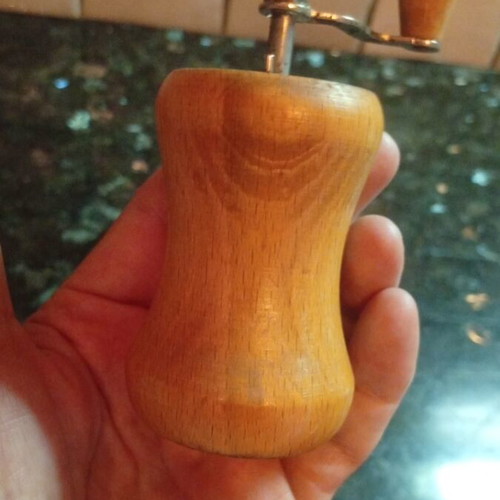 Pepper mill vintage 1950, used, beech wood hourglass shape