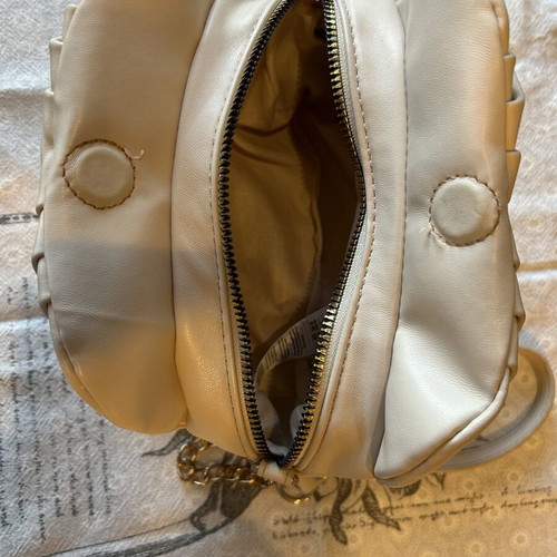Pouch Bag Crossbody Used, Beige with Gold Chain Strap