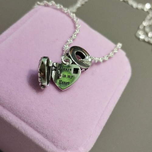 Silver pendant heart locket with angel wings and 60 cm chain new
