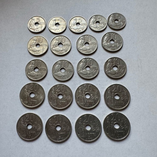 Coins Hellas 1912 5, 10, 20 lepta used, set of 21