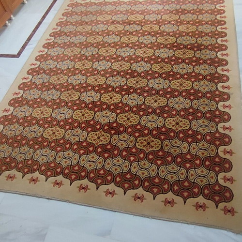 Wool rug used, beige and burgundy, 2.55x2.00 m