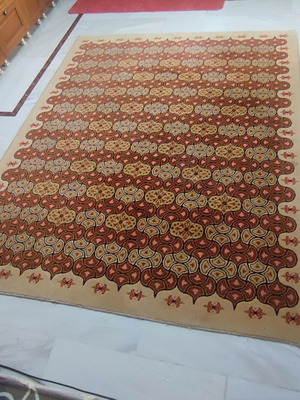 Wool rug used, beige and burgundy, 2.55x2.00 m