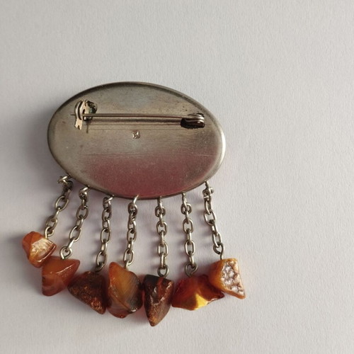 Baltic amber brooch like new with silver chains