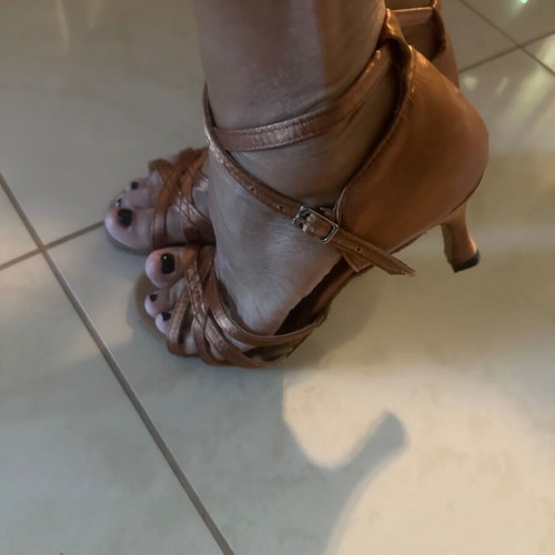 Loops of Dance women's Latin shoes dark tan satin heel 7cm size 37