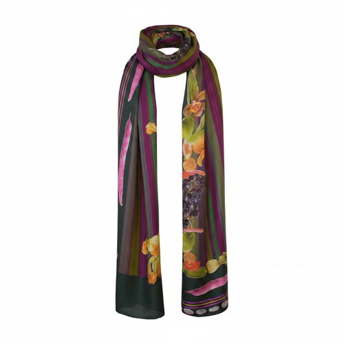 Etro Milano silk scarf used with botanical fruit and vegetable design