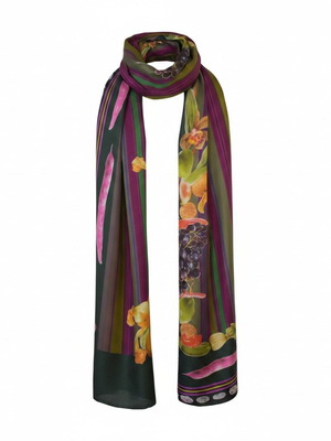 Etro Milano silk scarf used with botanical fruit and vegetable design