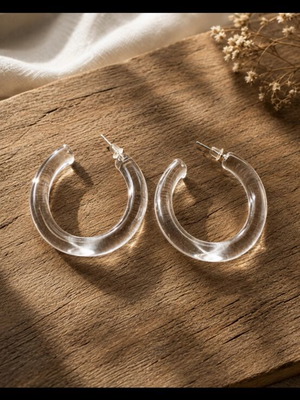 Transparent hoop earrings new, silver color