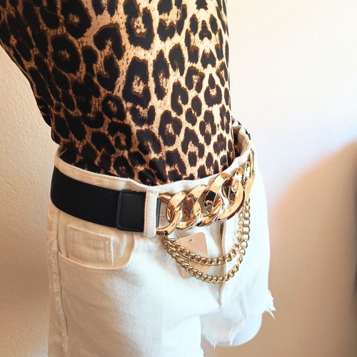 Gold Chain Statement Belt adjustable with elastic waist and metal detail