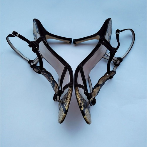 UNÜTZER high heel sandals, brown suede snake print, size 40