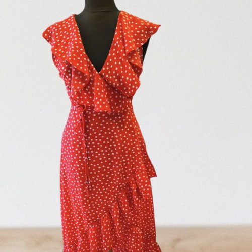 Midi dress red polka dot like new, size S